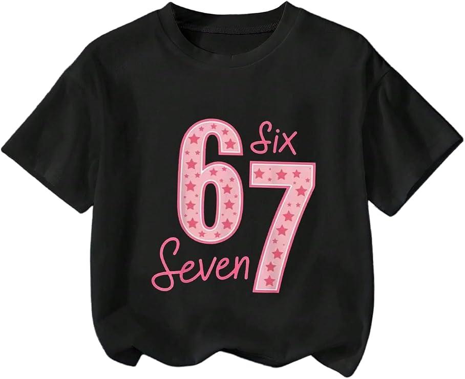 RoseSeek Girl's Star Number Graphic Tees Crew Neck Short Sleeve T Shirts Summer Streetwear Tops 11Y
