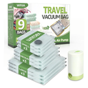 Vacuum Bags for Travel with Rechargeable air Pump, 9 Packs of 3 Sizes Vacuum Seal Bags for Clothing (9 Combo Set)