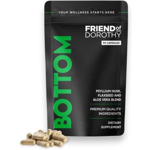 Bottom, Fibre Capsules, Psyllium & Aloe, 90 Capsules
Created for gay men. Psyllium husk, flaxseed and aloe vera fibre capsules for regularity and digestive wellness.