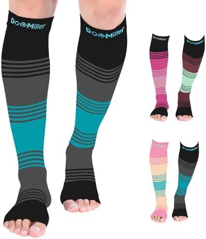 Doc Miller Open Toe Compression Socks for Men & Women – Lightweight 15-20 mmHg Toeless Calf Sleeves, Knee High Support Hose for Everyday Wear, Sports, Travel, Pregnancy, 1 Pair, M