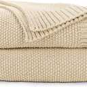 CozeCube Beige Throw Blanket for Couch, Soft Cozy Cable Knit Throw for Bed Sofa Living Room, Lightweight Warm Decorative Farmhouse Christmas Blanket, 50"x60", Light Beige