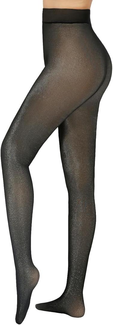 4 x Women Fleece Lined Tights - Fake Translucent Warm Pantyhose Leggings Shimmer Thick Warm Tights For Winter M