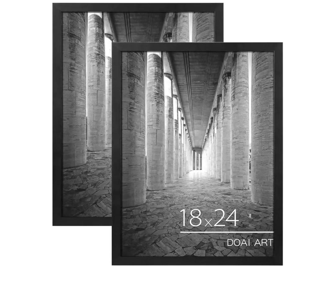 DOAI ART 18x24 Poster Frame 2 Pack, Black 18 x 24 Picture Frames for Horizontal or Vertical Wall Mounting, Scratch-proof Safe and Artistic Large Photo Frame Wall Art