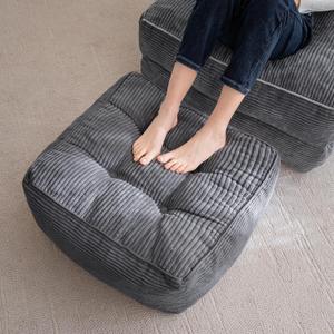 Stuffed Pouf Ottoman, Corduroy Poufs with Foam Chunk Filling, Furry and Fluffy Pouf Foot Stool Storage Ottoman,  Floor Poufs Foot Rest for Living Room, Dark Grey 20"x24" and 26"x26" 