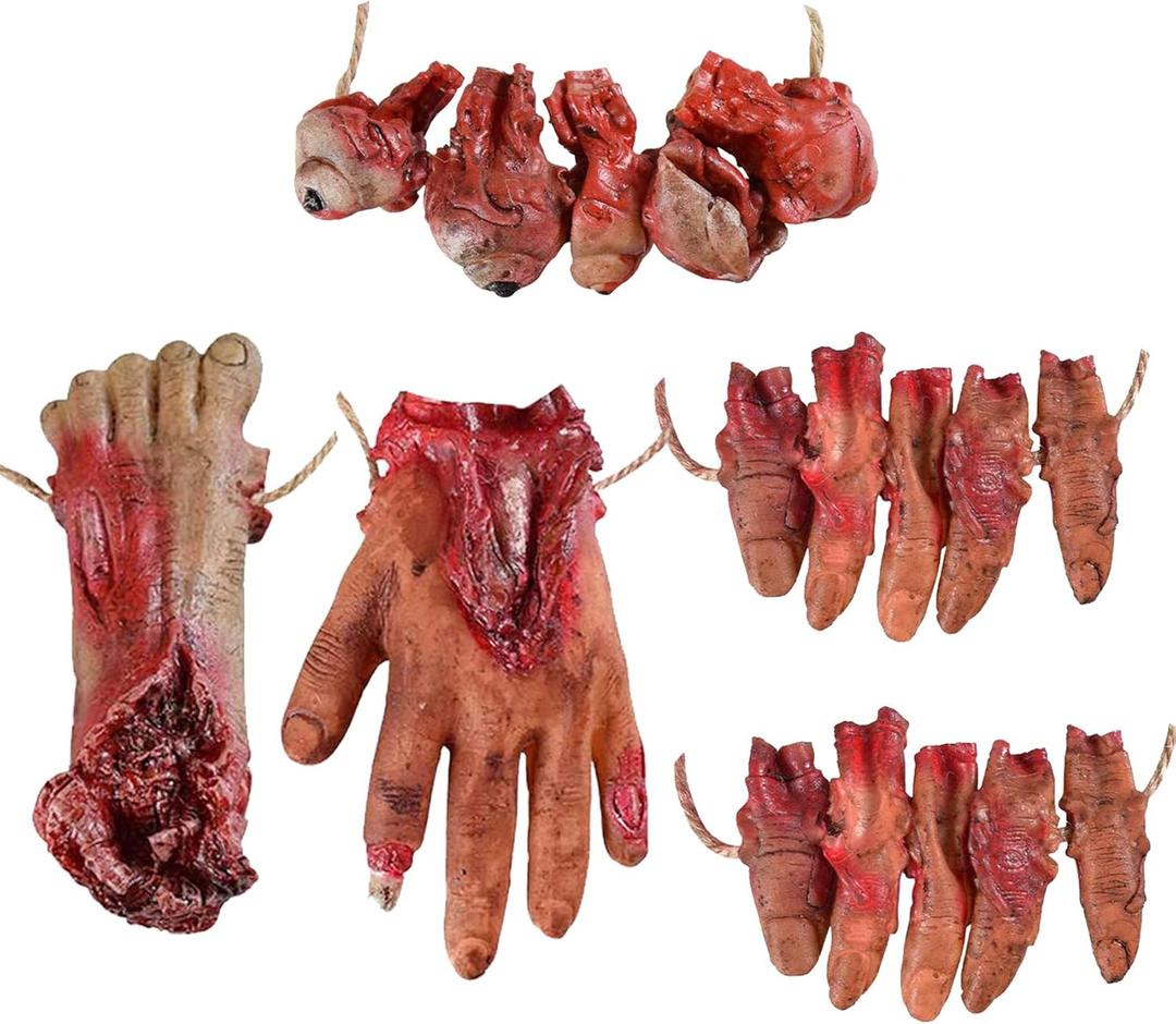 5PCS Halloween Severed Broken Body Parts Halloween Blood Props Realistic Severed Horror Hand Foot for Party Decorations Props Haunted House