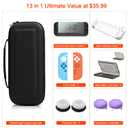 Switch 2 Accessories Bundle for Nintendo Switch 2,13 in 1 Travel Carrying Case Kit with Screen Protector,Clear Shell,Blue Red Silicone Cover for Joycons,20 Game Card Holder,4 Thumb Grip Caps,Black,2025
