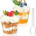 TOFLEN 50 Pack 5 oz Mini Dessert Cups with Spoons, Round Cake Cups Party Serving Cups for Parfait, Appetizers, Cocktails, Dessert Shooters & Dessert Shot Glasses