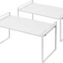 Nxconsu 2Pack Cabinet Shelves Stackable Organizer Rack Riser for Kitchen Cabinet Pantry Cupboard Counter Countertop Home Organization Storage Space Saver Heavy Duty Metal Nonslip White Tall (16.1W  8.3D  9.5H)