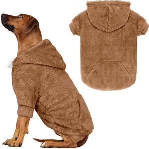 3XL Dog Sweaters for Large Dogs,Dog Hoodie,Warm Fuzzy Fleece Sweatshirt with Hood & Pocket,Leash Hole,Cozy Cold Weather Pet Clothes Sweater Hoodie for Large Dogs(Coffee,3XL) (3XL: 55-75lbs)