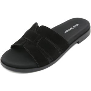 Meik Mangni Women's Flats Dressy Slide Sandals Comfortable Arch Support Sandals Fashion Open Toe Slip On Beach Sandals for Summer (Black,9.5 US)