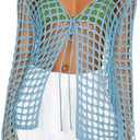 Saodimallsu Womens Long Sleeve Swimsuit Coverup Crochet Hollow Out Tie Front Swim Cover Up Knit Cardigan, Size Medium