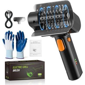 Electric Grill Brush with Dual Safety Lock - Ideal Gift for Men Dad Husband, Professional BBQ Cleaner with Submersible 304 SS Head, Splash-Proof Scrubber for Outdoor Grill (Orange Button)