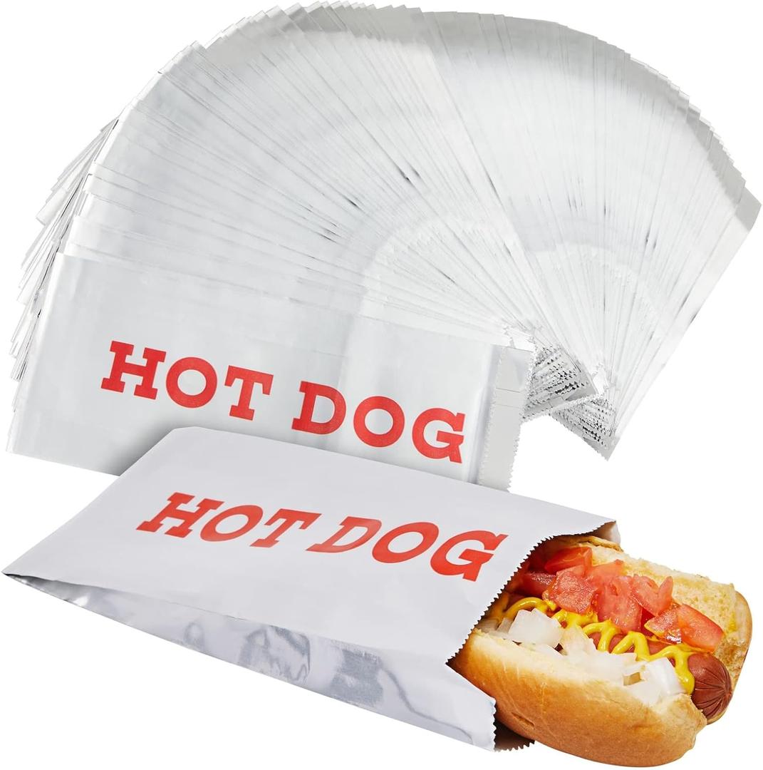 Stockroom Plus 200 Pack Individual Foil Wrappers for Hot Dogs - Disposable Hotdog Sleeves for Food Trucks, Concession Stands, Restaurants & Fairs (3.7 x 9 Inch)