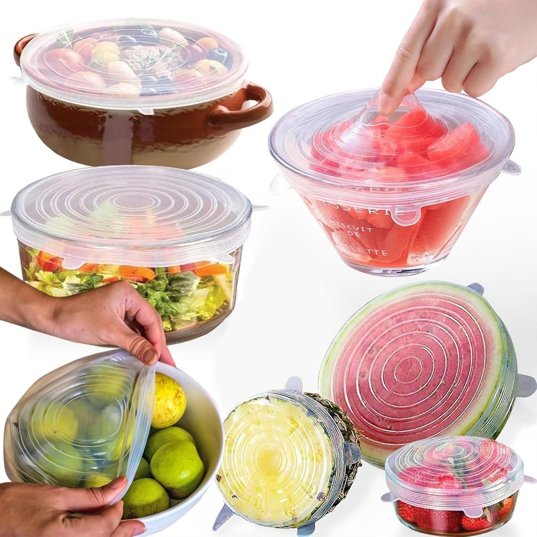 Reusable Silicone Stretch Lids for Food Storage  Elastic Bowl Covers Fit Round & Rectangle Containers, Jars, Cups  Heat-Resistant, Dishwasher Safe, Premium Kitchen Gadgets (7-Piece Set)