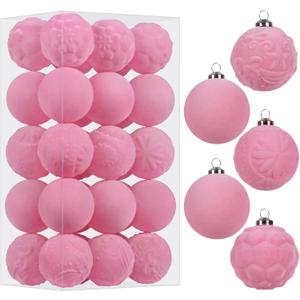 RoseCraft 30PCS Pink Velvet Christmas Ball Ornaments Set, 60MM/2.3Inch Shatterproof Flocked Ornament for Christmas Tree Hanging Holiday Valentine's Day Party Xmas Decorations