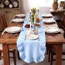 Tegeme Blue Ruffled Table Runner 12''x71'' Cotton Ruffle Scalloped Tables Runner Spring Farmhouse Blue Ruffle Tablecloth for Home Kitchen Dinner Party Table Decorations