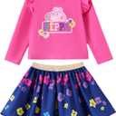 Peppa Pig Girls Skirt Sets Long Sleeves Top Shirt and Skirt Fall Outfits Cute Clothing Sets for Birthday Party Toddler Girl (Size 2T, Hot Pink)