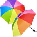 Amylove 2 Pieces 8 Rib Rainbow Umbrella Portable Compact Tri Folded Umbrella LGBT Pride Collapsible Kids Beach Rainbow Travel Parasol for rain sun Pride Month Wedding Party