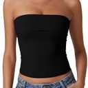 QINSEN Women's Tube Tops Strapless Bandeau Tops Double Lined Slim Fit Summer Going Out Tank Tops, Large
