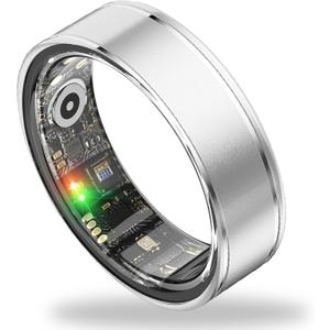 Smart Ring Health Tracker, Fitness Tracker Ring for Women Men, Monitoring of Pedometer, SpO2, Sleep Quality, Heart Rate, No Subscription Fee, Sport Rings for iOS & Android (Silver, 7)