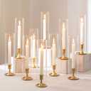 Romadedi Hurricane Candlestick Holders Gold - 10 Pcs Taper Candle Holders Bulk Tall Clear Glass Cylinder for Wedding Table Centerpieces Party Decor Birthday Christmas Home Decorations