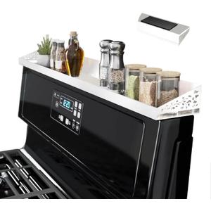 30" Magnetic Stove Top Shelf  Magnetic White Spice Rack and Seasoning Organizer  Kitchen Shelf for Back of Stove  Over Stove Storage Organizer