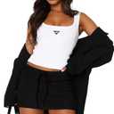 Women's Mini Skorts with Drawstring Mid Waist Side Split Bodycon Y2K Mini Skirt with Shorts (Black)