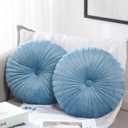 Namalu Round Throw Pillow 13.8 Inch Decorative Round Velvet Floor Pillows Small Pumpkin Throw Cushion for Living Room Sofa Bed(Blue,2 Pcs)