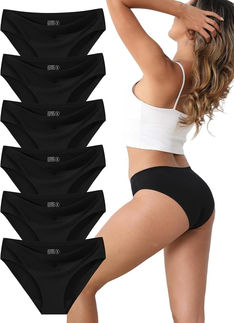 Women's Seamless Underwear Stretch Bikini Panties No Show Invisible Hipster 6 Pack, M