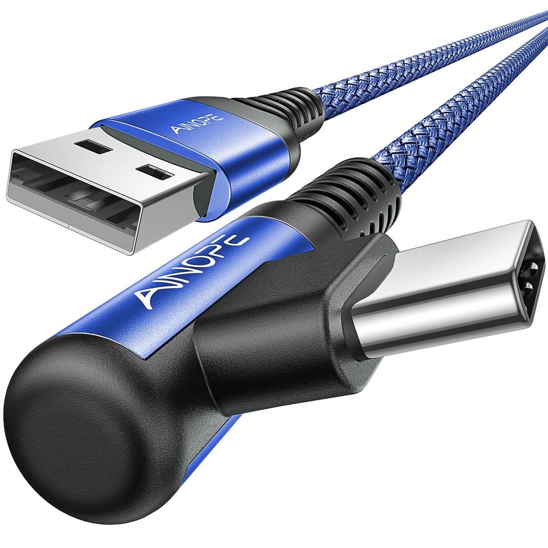 AINOPE [2 Pack 10FT] USB C Cable 3.1A C Charger Cable Fast Charging Right Angle Nylon Braided USB to USB C Compatible with Galaxy S22 S21 S10, Note 10 9 A51 LG G8 G7 Charging Cord (Blue)