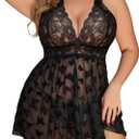 Avidlove Women Plus Size Babydoll Lingerie Lace Chemise Mesh Sleepwear (3X-Large, Butterfly-black)