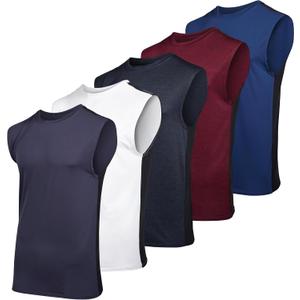 Real Essentials Men's Dry Fit Jersey Sleeveless Tank Top Muscle Yoga Active Men Basketball Beach Gym Workout Running Fitness Athletic Gym Bodybuilding Undershirt Tee T-Shirt, L, Pack of 5