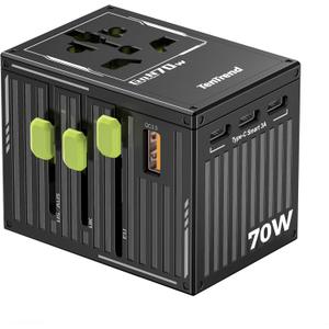 70W Universal Travel Adapter with 4 USB-C & 1 USB-A Ports, International Power Adapter, European Travel Plug Adapter, Worldwide Travel Essentials for EU UK AUS USA