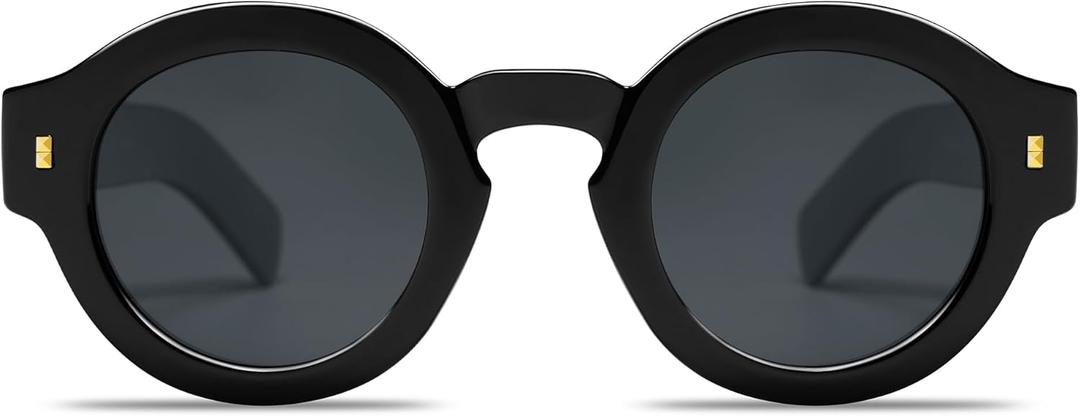 VANLINKER Vintage Round Polarized Sunglasses for Women Men Trendy Shades Retro Circle Sun Glasses VL9743 (C1 Black Frame Gray Lenses)