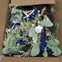 22 Inch Nautical Artificial Wreath with Starfish & Seashells Blue Berry Eucalyptus Wreath for Front Door Coastal Summer Home Decor for Wall/Fireplace