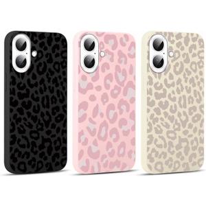 3 Pack Cute Cheetah Print Leopard Phone Case for iPhone 16 6.1 inches, Aesthetic Girly Matte Funda Anti-Scratch Soft Slim Flexible Protective Shockproof Liquid Silicone Cover for Women Girls
