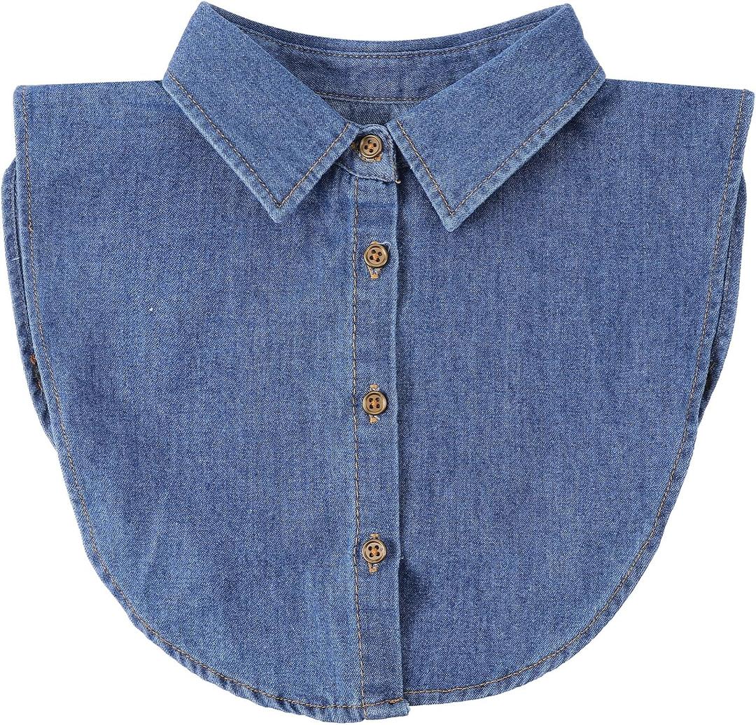 Denim Detachable Collar Shirt, Faux Dickey Half Blouse False Collar Top, Versatile Accessories Dickey Collars Blouse Top for Women Girls Sweater Layering