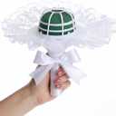 Ferrochef 2 Set White Lace Handle Bouquet Holder Foam Floral Handle Wedding Bridal Bouquet Holder DIY with 1 inch White Satin Ribbon for Bride & Bridesmaid Fresh & Artificial Flower Arrangements