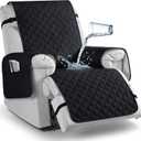 TAOCOCO 100% Waterproof Recliner Chair Covers, Reversible Recliner Covers with Leg Straps, Washable Recliner Sofa Covers for Larger Recliner Furniture Dog Protector with Pocket (Black, 28'')