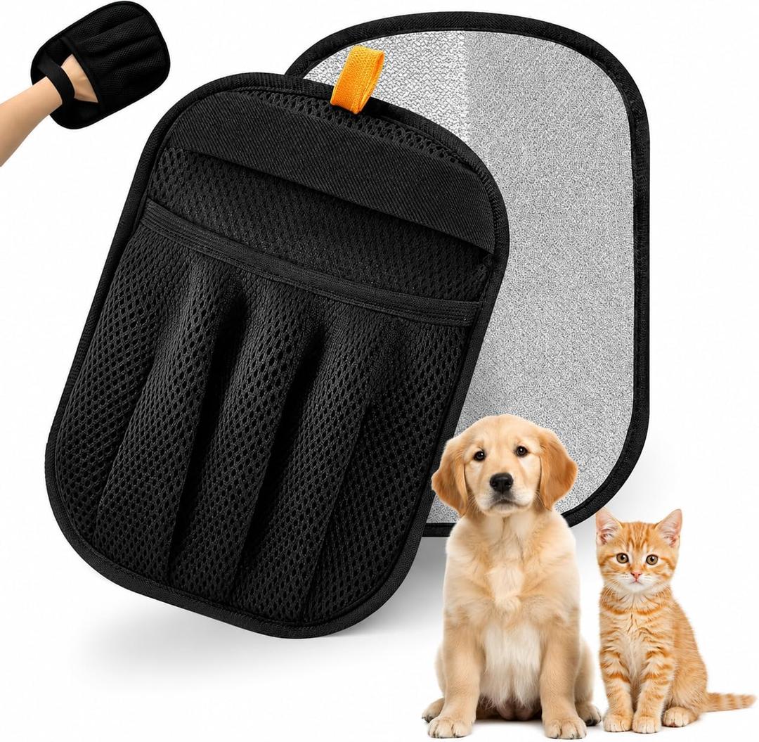 2 x Pet Hair Remover Glove for Dogs & Cats - Reusable Five Finger Electrostatic Grooming Brush for Removing Pet Fur from Carpet, Furniture, Clothes, Sofa & Car Seats – Easy Cleaning Hair Removal (1Black)