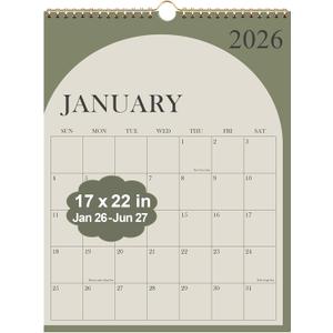 Large Calendar 2026 with Spiral Bound - 18 Month Big Calendar from January 2026 to June 2027, Vertical Large Monthly Calendario 2026 for Wall, 22" x 17", Green