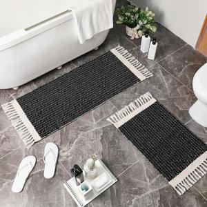 Breling Bath Mat Set of 2 Boho Fluffy Absorbent Microfiber Rugs Non Slip Non Skid Bath Mats for Bathroom Floor Tub and Shower, Washable, Ultra Soft, Quick Dry (32 x 20 Plus 24 x 17 - Inches)