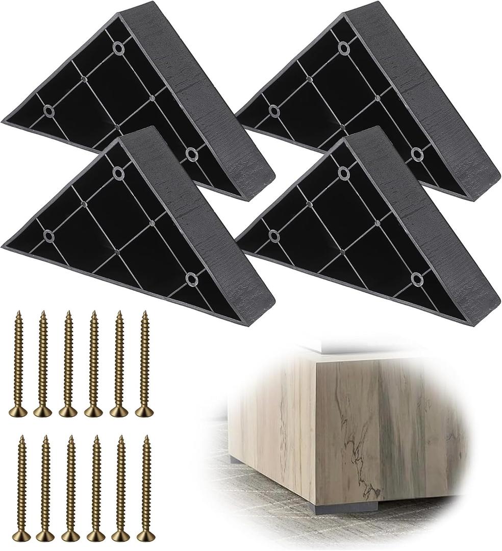 4-Pack Couch Risers, Heavy Duty Plastic Triangle Couch Legs, 5.9 Inch Black Sofa Replacement Feet with Screws for Chair, Table, Cabinet & Bed Risers