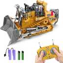 Dwi Dowellin Rc Bulldozer Toys for Boys, Construction Remote Control Bulldozer with Metal bulldozing Shovel Lights/Sounds for Kids Boys