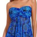 Women Bandeau Tankini Top Only Mesh Strapless Swimsuits Top Halter Flyaway Bathing Suits No Bottom (Small, Blue Paisley)
