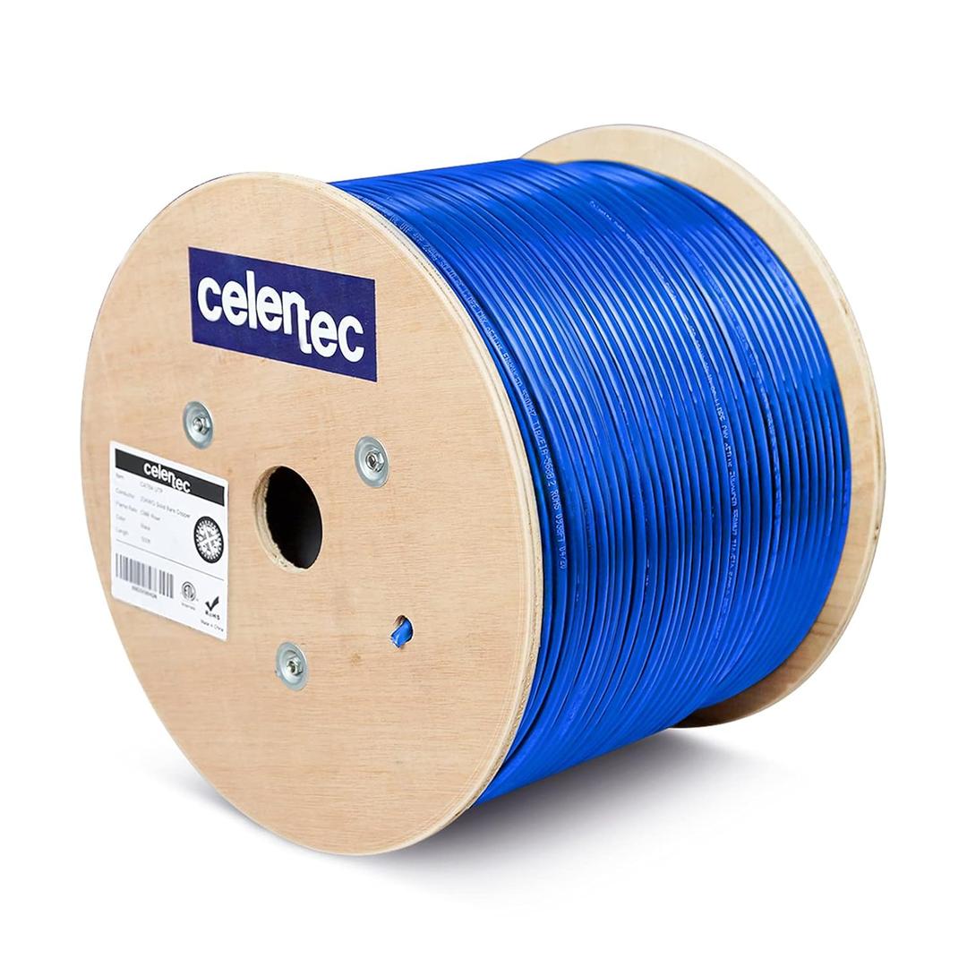 celertec CAT6A Ethernet Cable, 1000ft, 23AWG Solid Bare Copper, UTP Unshielded Twisted Pair, CMR Riser Rated &ETL Listed, 650Mhz/10 Gigabit Network Speed, Bulk Ethernet Cable-Blue