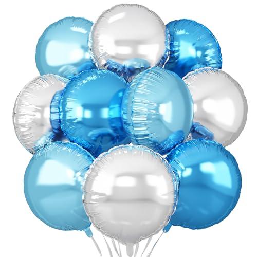 Blue Silver Round Foil Balloons, 20Pcs Round Shaped Balloons, 18"Helium balloon for Birthday Baby Shower Wedding Anniversary Party Decorations