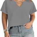 KARALIN Women’s Size XL V Neck Roll Short Sleeve Casual Soft Summer T-Shirts Tops Tunics Blouses