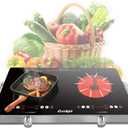 2 Burner Electric Cooktop - 24 Inch(22.2"x 13.1") Portable Electric Stove Top 110V, 2000W Countertop Double Burner Cooktop with Control Panel, Child Lock, Timer, Knob Control with Outlet Plug