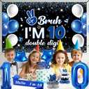Holkcog 10th Birthday Decorations for Boys Girls, Black10th Birthday Banner, Blue Bruh I'M 10 BackdropHappy 10 Years Old Birthday Cake Topper Balloons Hanging Swirls Ten Party Supply